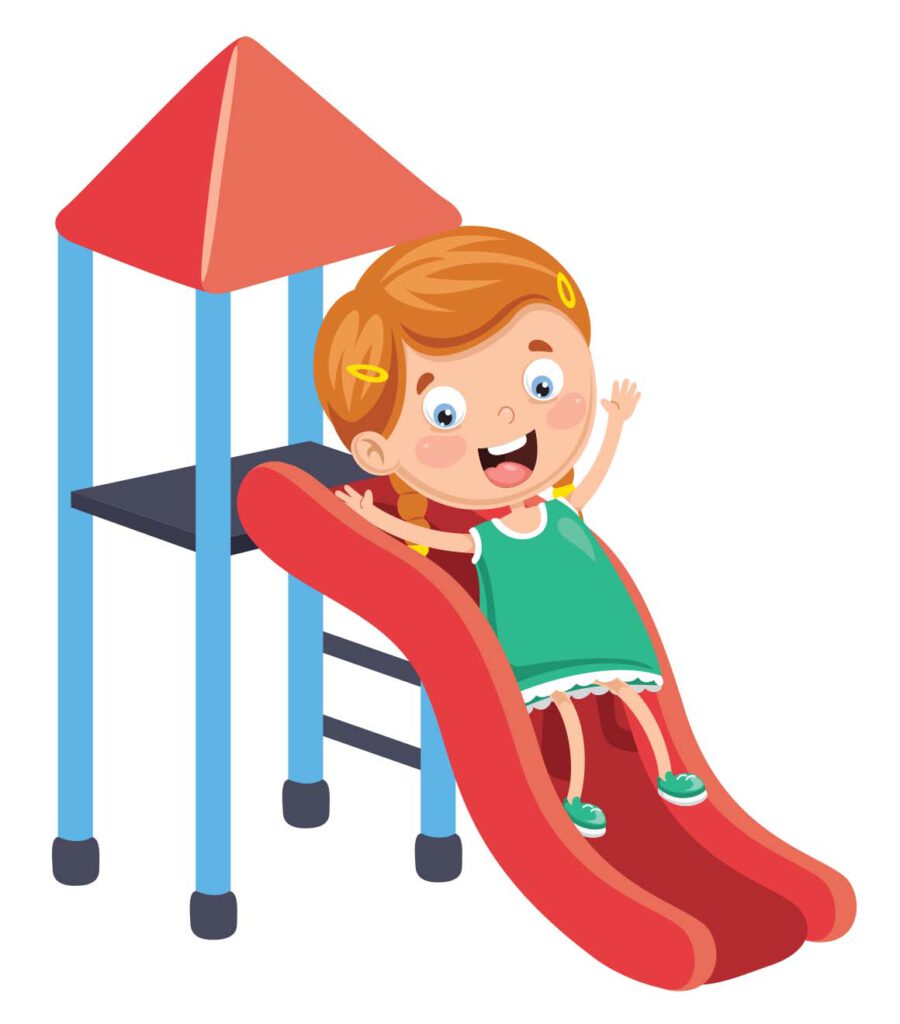 ilustracja dziewczynka zjeżdża z domku zabaw